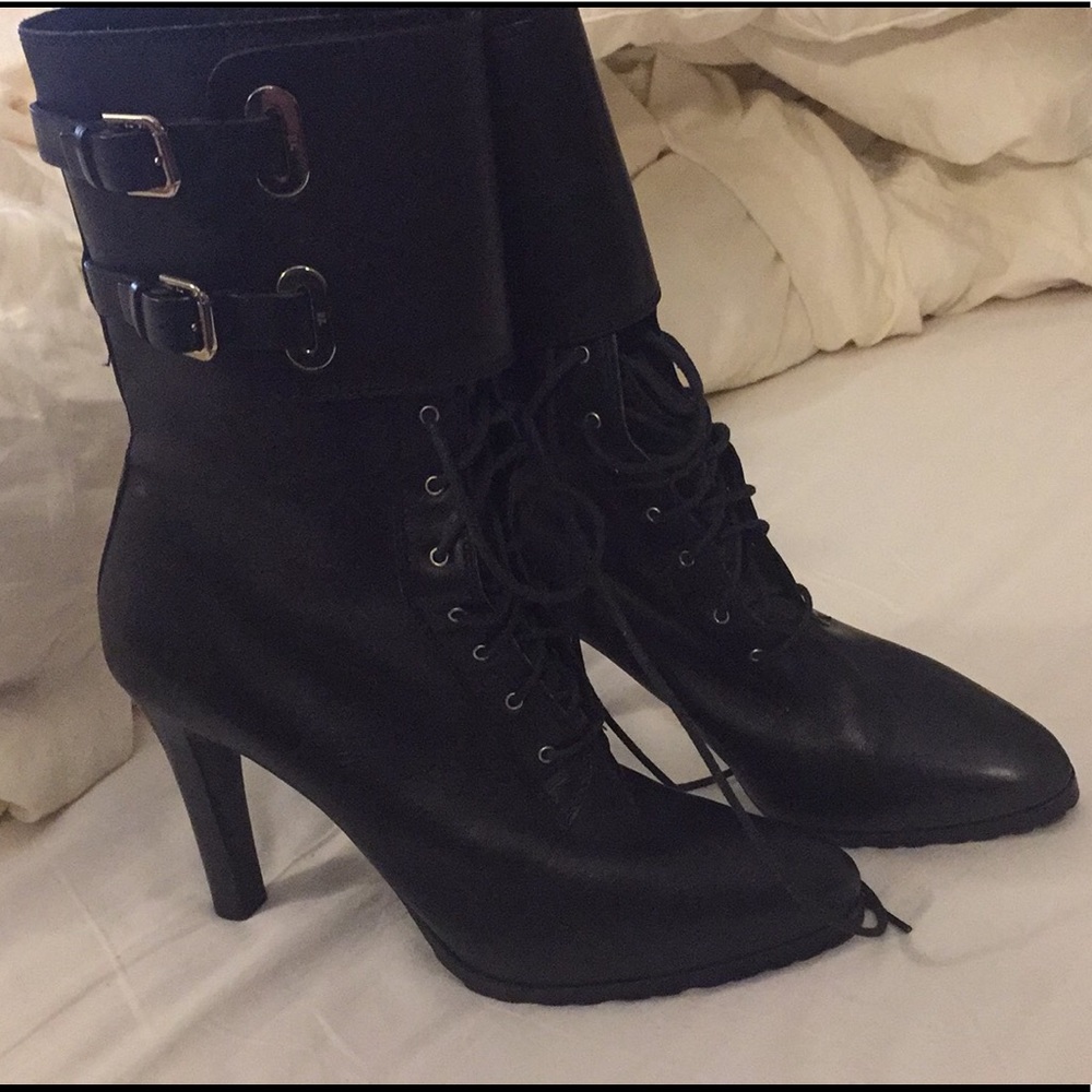 Ralph Lauren Black Leather Heeled Boots